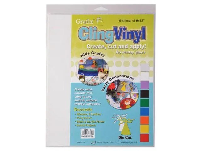 Grafix White Static Cling Film 9"x12", Create Your Own Window Clings and Temporary Decorations, Just Stick to Any Glass, Acrylic, or Glossy Surface, Pack of 6