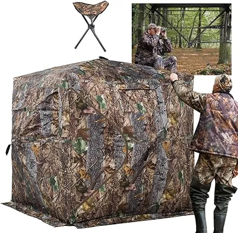 Hunting Blind 270/360 Degree See through Ground Blind for Deer Hunting, 2-3 Pers