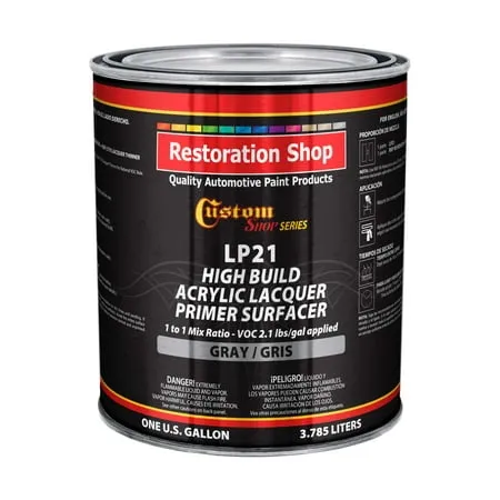 Custom Shop Premium High Build Gray Acrylic Lacquer Primer Surfacer, 1 Gallon - Fast Filling, Drying, Easy Sanding, Excellent Adhesion, Apply Over