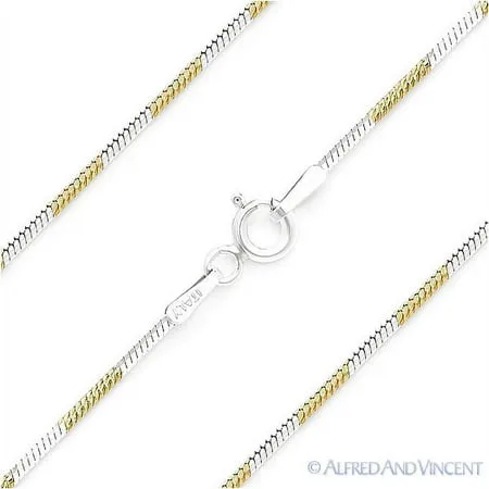 1.1mm Snake Link Octagon-Magic Italian Chain Necklace in 2-Tone .925 Sterling Silver w/ 14k YG & Rhodium