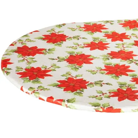 Poinsettia Elasticized Vinyl Table Cover Crafted With 100% Heavy Duty Vinyl Waterproof Kitchen Décor – Measures 42 x 68 Oval/Oblong by Chef s Pride