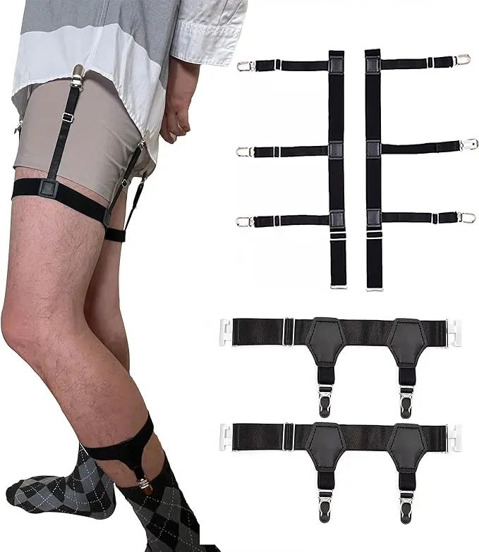 Bexicsea 2Pack Adjustable Elastic Sock Garters for Men, Metal Clips Sock Suspenders Holders