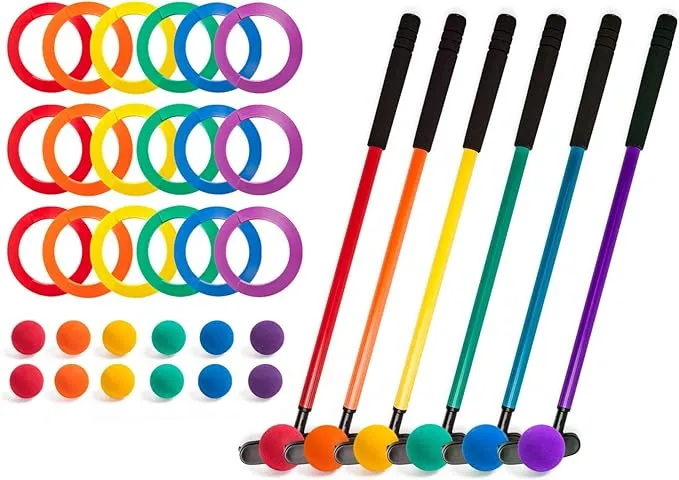 Champion Sports Mini Golf Clubs: Multi Colored Putt Putt Miniature Golfing Set for Kids - 6 Putters 18 Holes & 18 Balls