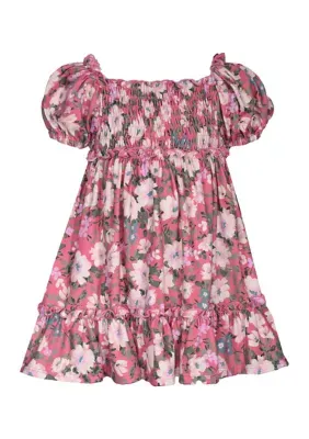 Bonnie Jean Toddler Girls Short Puff Sleeve Floral Printed Knit Dress, 4T