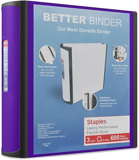 Staples Better 3-Inch Slant D 3-Ring View Binder, Purple (20246)