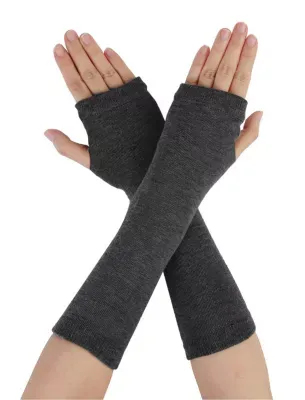 Allegra K Women's Arm Warmers Winter Knitted Elbow Long Cosplay Costume Fingerless Gloves, Gray