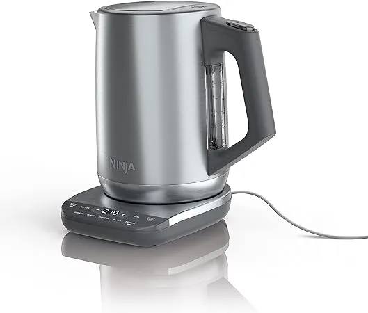 Ninja KT200BL Precision Temperature Electric Kettle, 1500 watts, BPA Free, Stainless, 7-Cup Capacity, Hold Temp Setting, Blue Stainless