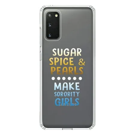 DistinctInk Clear Shockproof Hybrid Case for Galaxy S20 / S20 5G (6.2 Screen) - TPU Bumper Acrylic Back Tempered Glass Screen Protector - Sugar Spice & Pearls Make Sorority Girls