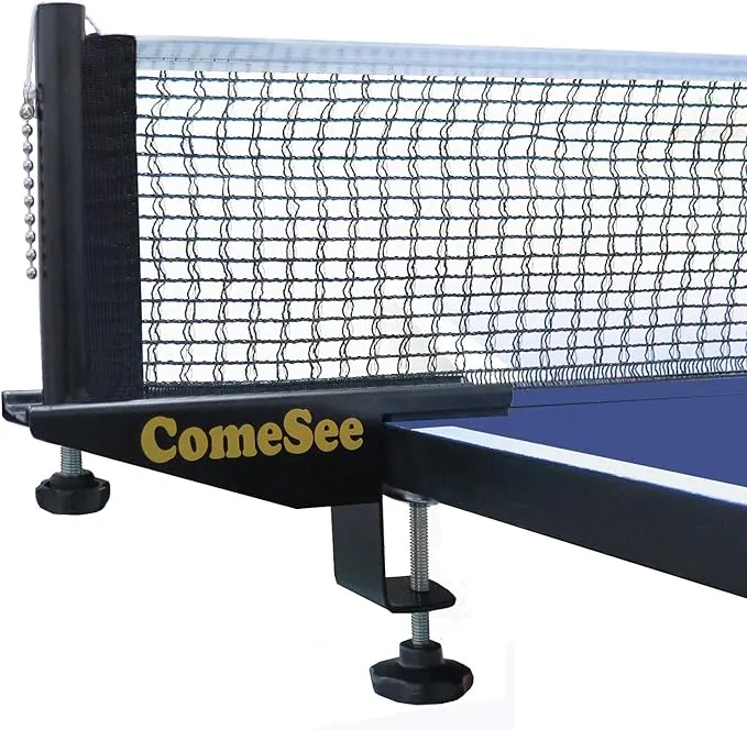 Comesee Professional Table Tennis Ping Pong Net Post Set Strength Screw Clamp with Net Clip Insert, 1.5 Inch Width Grip Holder, Tension and Height Adjustable Easy Set Up (Black)