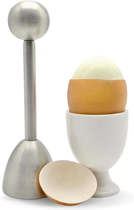 ICO Egg Topper and Cracker for Perfect Soft Boiled Eggs, Silver Stainless Steel