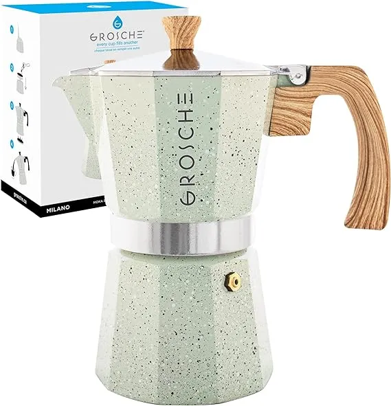 Grosche Milano Stone Stovetop Espresso Maker, 9 Cup, Mint Green