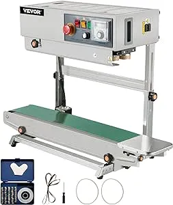 VEVOR Continuous Bag Band Sealing Machine, 0.24-0.47 in/6-12 mm Seal Width, Vertical Band Sealer Machine with Digital Temperature Control, Stainless Steel Bag Sealer for 0.02-0.8 mm Plastic Bags Films