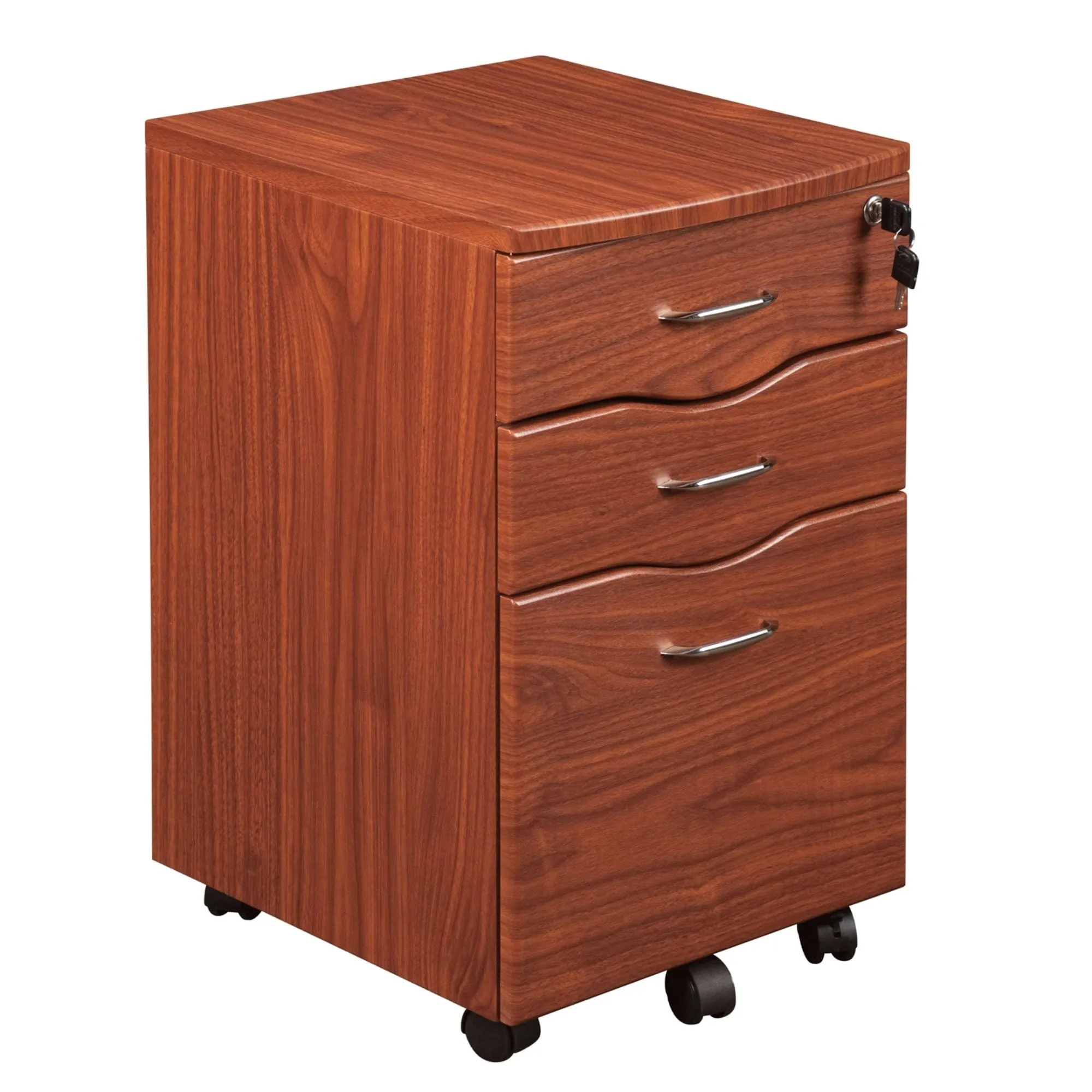 3 Drawer Mobile File Cabinet in Mahogany