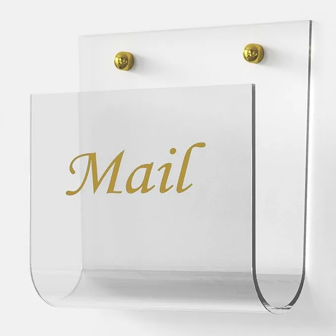 Acrylic Mail Holder for Wall Clear Hanging 6.6 X 2.2 Inch Mail Organizer Wall Mounted File Holder