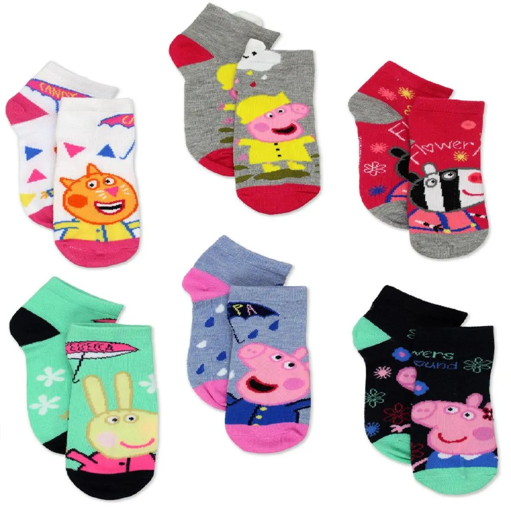 Peppa Pig Girls 6 Pack Quarter Socks Set (Shoe: 10-4 (Sock: 6-8), Peppa 6 Pk Quarter)