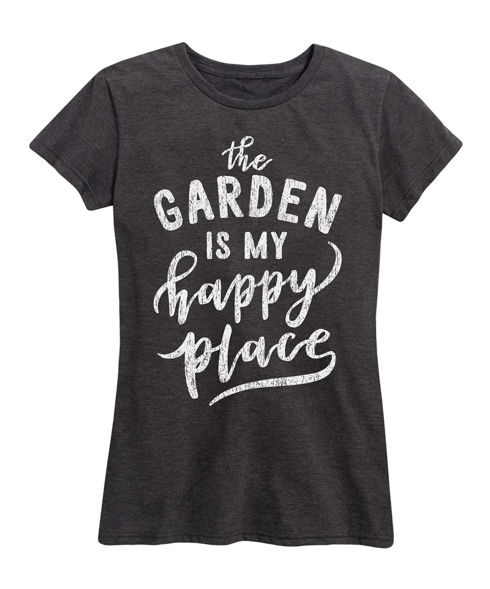 Instant Message Women's Women's Tee Shirts HEATHER - Heather Charcoal 'The Garden is My Happy Place' Relaxed-Fit Tee - Women & Plus