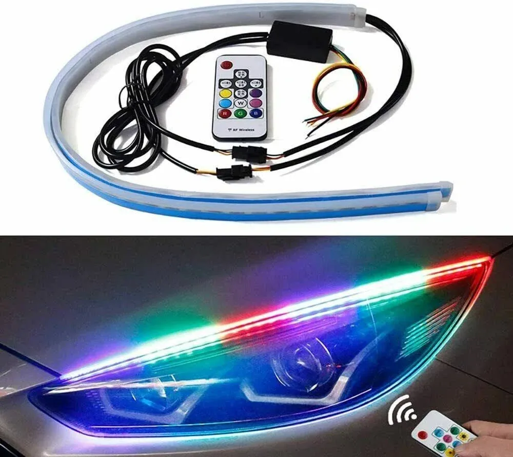 Flexible Car LED Strip Lights - RGB 2Pcs 17.71 inches Daytime Running Lights ...