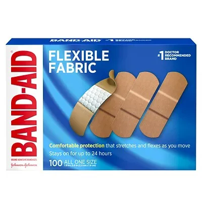 Band-Aid Flexible Fabric Premium Adhesive Bandages, 3/4 inch x 3 inch, 100/Box