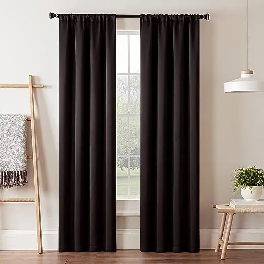 Eclipse Darrell Modern Blackout Thermal Rod Pocket Window Curtains for Bedroom or Living Room (Single Panel), 37 in x 63 in, EmeraldEclipse Darrell Modern Blackout Thermal Rod Pocke…