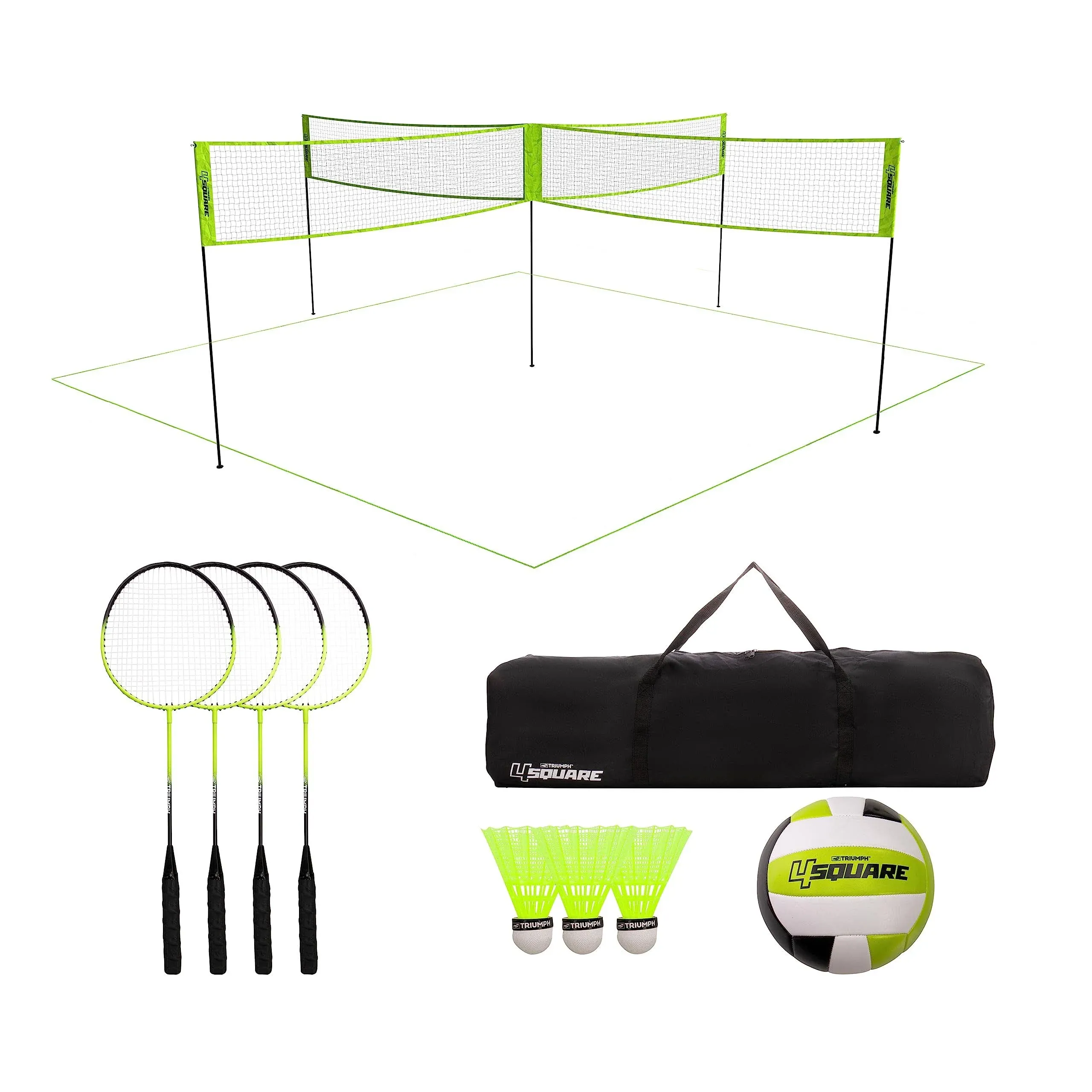 Triumph Sports USA 4 Square Volleyball + Badminton Combo Set 20&#039; x 20&#039; 4-Players