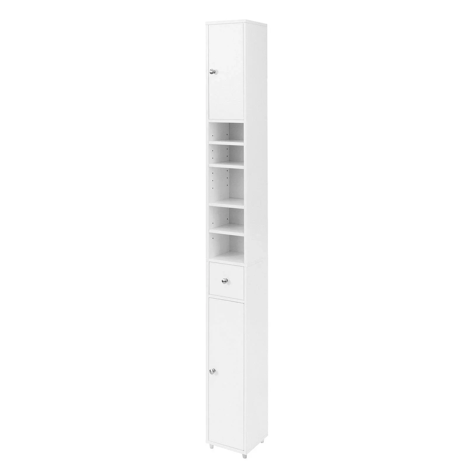 Haotian BZR34-W, White Tall Bathroom Storage Cabinet with 1 Drawer, 2 Doors and Adjustable Shelves, Bathroom Shelf, 7.87 x 7.87 x 70.87