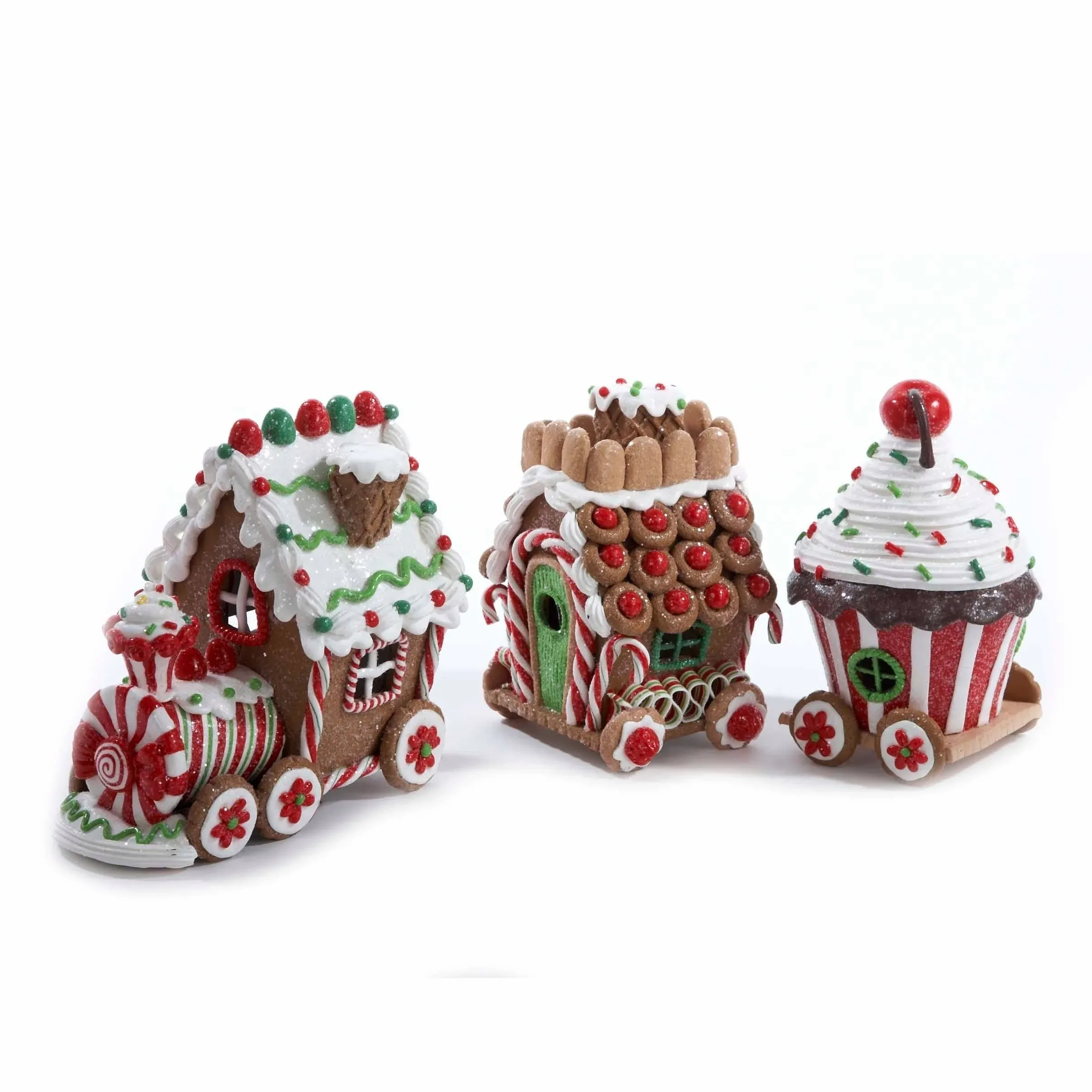 Kurt Adler Clay 3D LED Gingerbread Train Set of 3-Pieces, 4.3 Inches