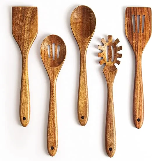 6-Piece Nonstick Wooden Spoon Set Acacia Wood Kitchen Utensils Handmade