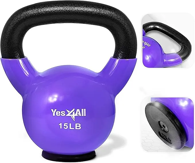 Yes4All Training Kettlebells Weights (5-50LB)- Home Gym Equipment for Strength Training Exercises with Comfort Vinyl Coated Grip Wide Handle, Special Protective Bottom