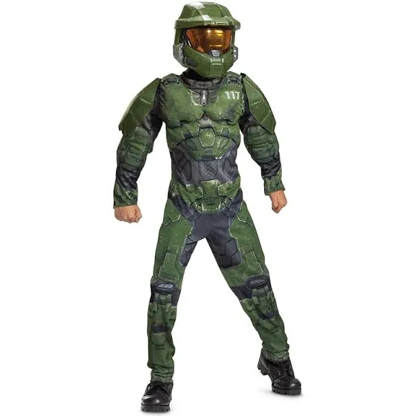 Boys Size Medium (8-10) Master Chief Infinite Light-Up Deluxe Halloween Child ...