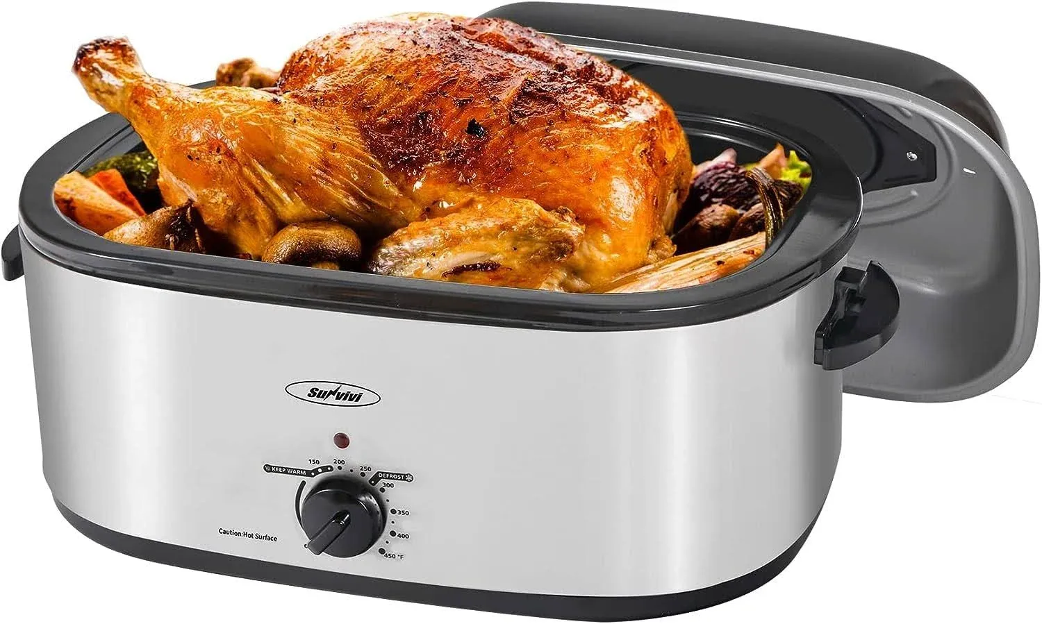 Roaster Oven with Self-Basting Lid, Electric Roaster with Removable Pan & Rack, 150-450°F Full-Range Temperature Control with Defrost/Warm Function,