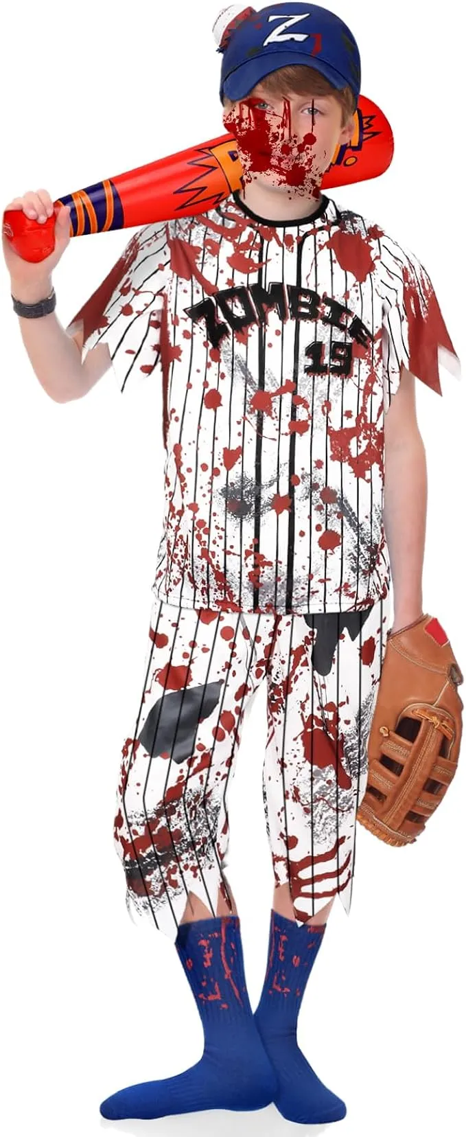 Haull Halloween Child Boy Baseball Player Zombie Baseball Player Costume Include Hat Shirt Pants Socks Bat for Dress Up Party