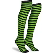 Skeleteen Black and Green Socks - Over the Knee Striped Thigh High Costume Accessories Stockings for Men, Women and Kids