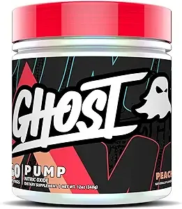 GHOST Pump Nitric Oxide Powder, Peach - 40 Servings - Sugar-Free & Stim-Free Pre-Workout Supplements - L-Citrulline, Arginine Nitrate & L-Glutathione - Soy & Gluten-Free, Vegan