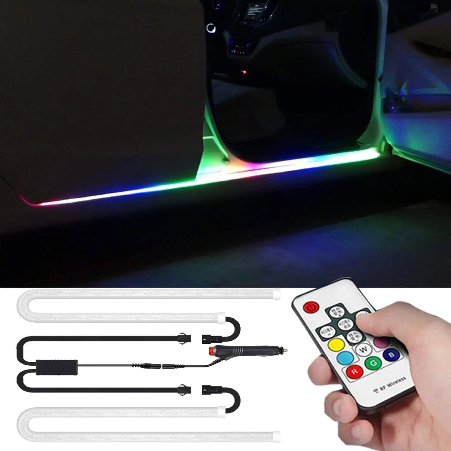 Car LED Lights Strip,Multi Color RGB 2 Pcs 59 Inches Running Board Lights,Exterior Ambient Lighting Kits,Side Marker & Courtesy Lights Strip, for