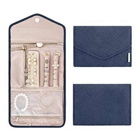 BAGSMART Travel Jewelry Organizer Roll Foldable Jewelry Case for Journey-Rings, Necklaces, Bracelets, Earrings, Smokey Blue