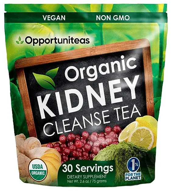 Opportuniteas Organic Kidney Cleanse Detox & Repair Tea - Matcha Green Tea, Cranberry, Lemon & Ginger. 4 Cleansing Superfoods for Drinks. Vegan & Non-GMO - 30 Servings