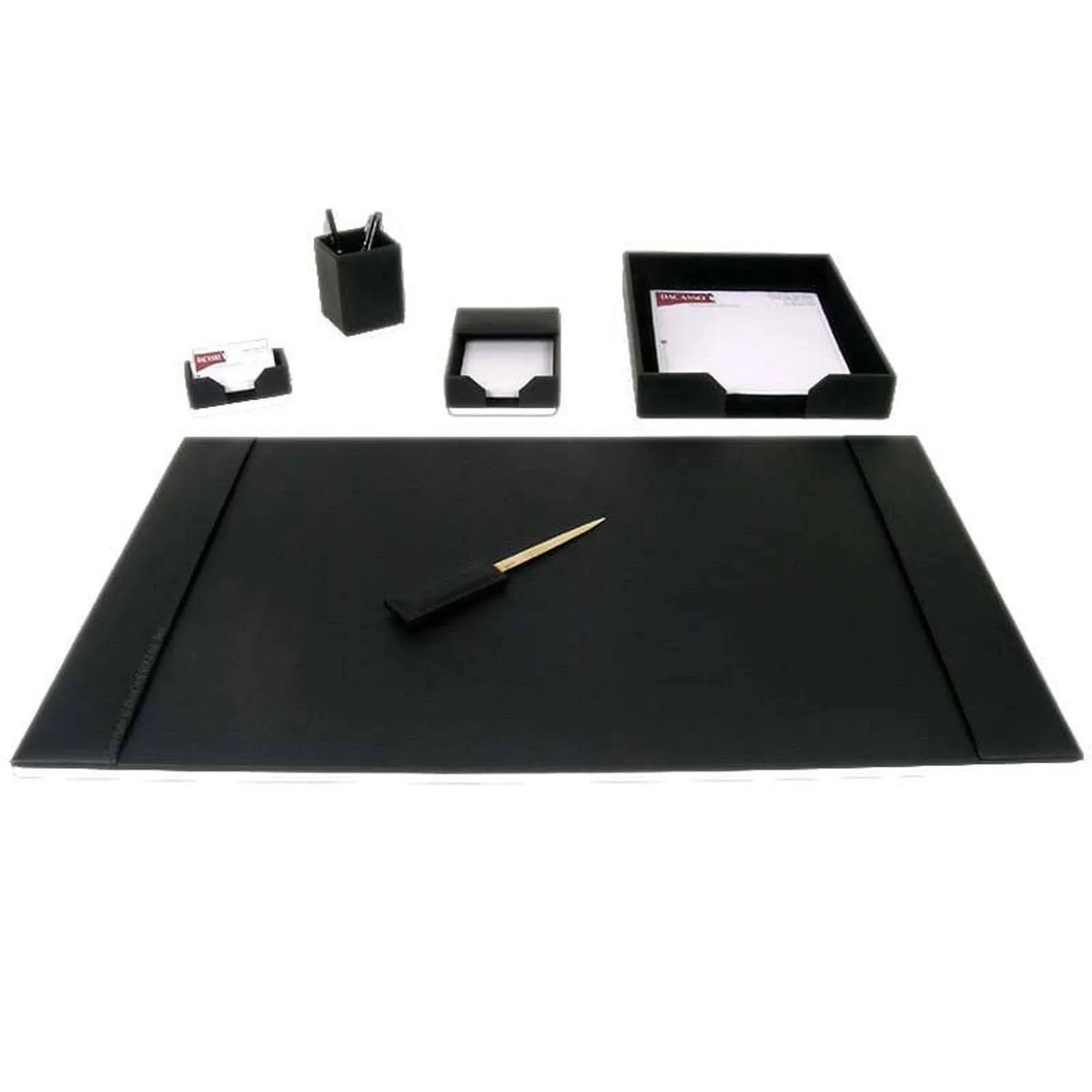 Dacasso Bonded Set Luxury Leather Desk Pad & Desk Organization Essentials, 8 Piece, Black