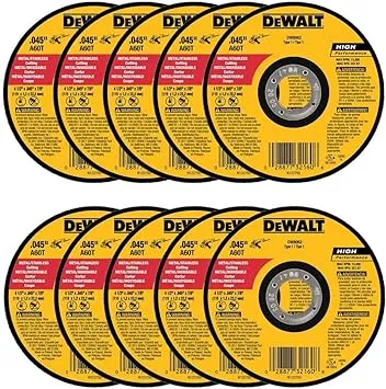 DEWALT - DW8062 - 10,PK DW8062 4-1/2"x.045"x7/8" Metal Angle Grinder Thin Cutoff Wheel, 10 Pack, (Model: DW8062-10,PK)