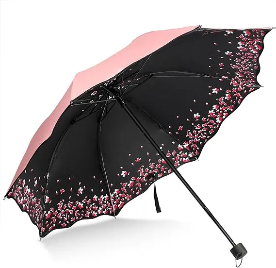 FuWinet Sakura Umbrella-Windproof Anti Rain/Sun,Cherry Blossom Folding Umbrella