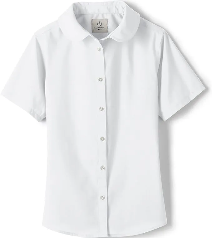 Lands' End School Uniform Girls Short Sleeve Peter Pan Collar Broadcloth Shirt - 4 - White