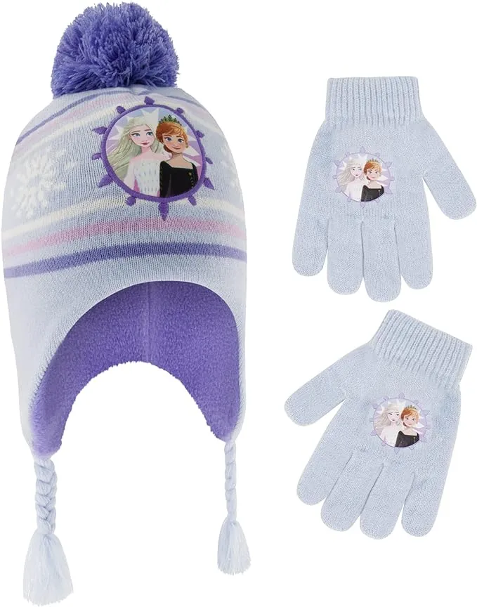 Girls&#x27; Frozen Winter Hat and Kids Gloves Set, Elsa and Anna Beanie for Ages 4-7