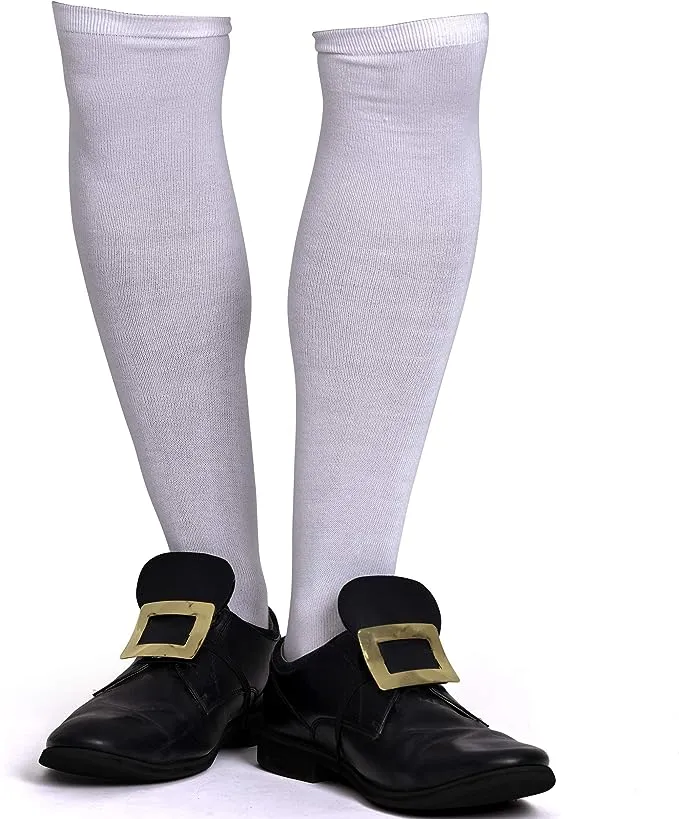 Colonial White Costume Socks - Knee High White Knit Colonial Costume Dress Socks for Adults and Children