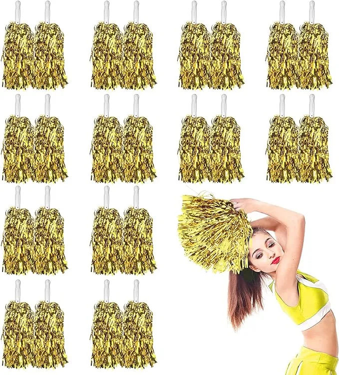 Dilibra 24 Pcs Metallic Cheerleading Pom Poms