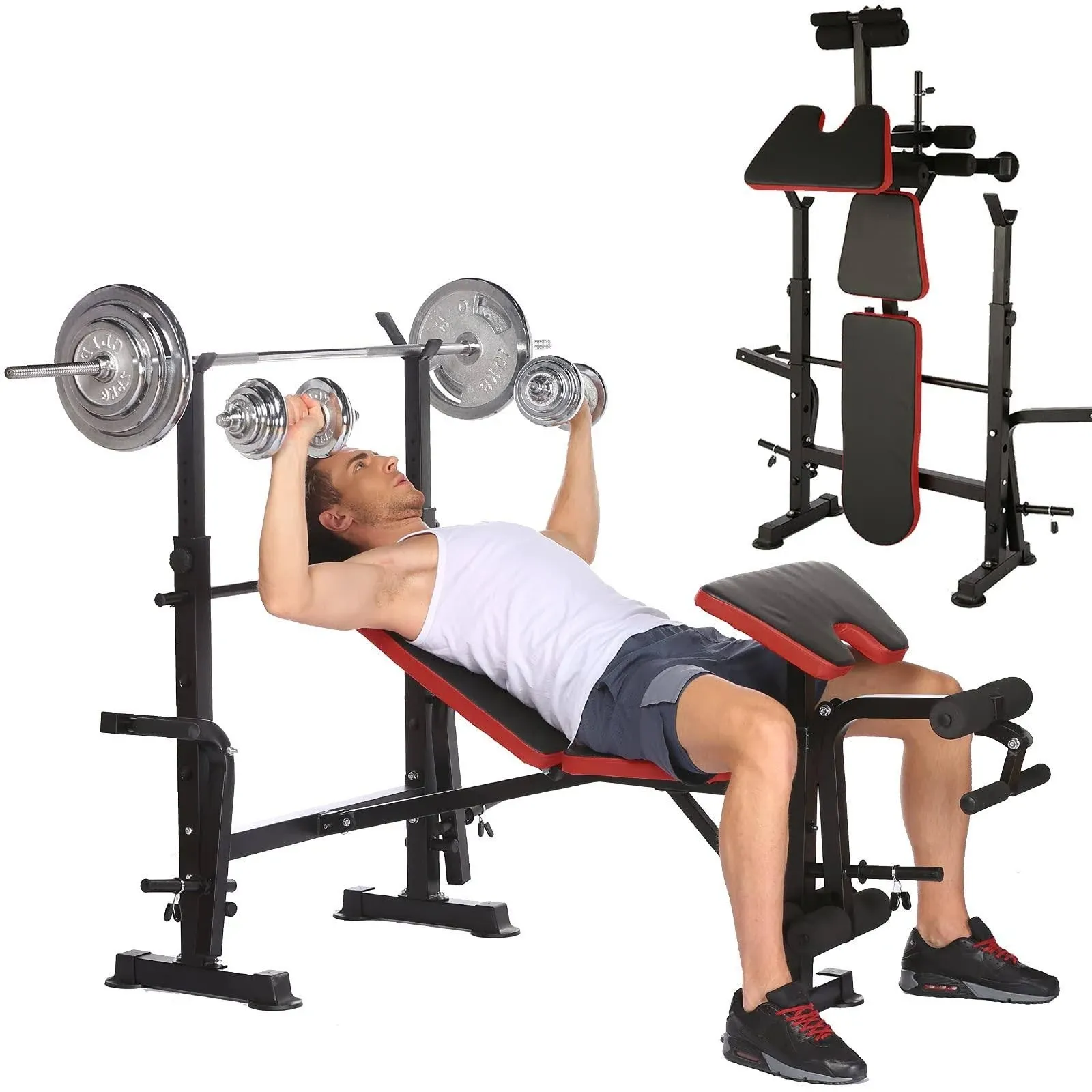 Adjustable Olympic Weight Bench - Bench Press Set with Preacher Curl Pad Leg ...