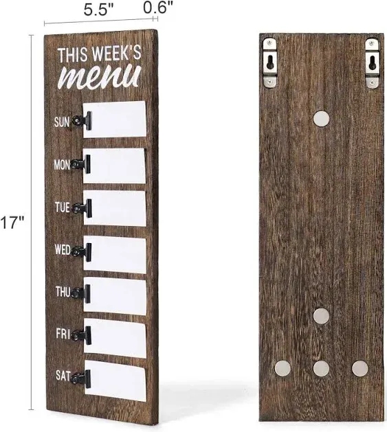 Menu Board for Kitchen Weekly Meal Planner Rustic Wood Board with Clips, Farmhou