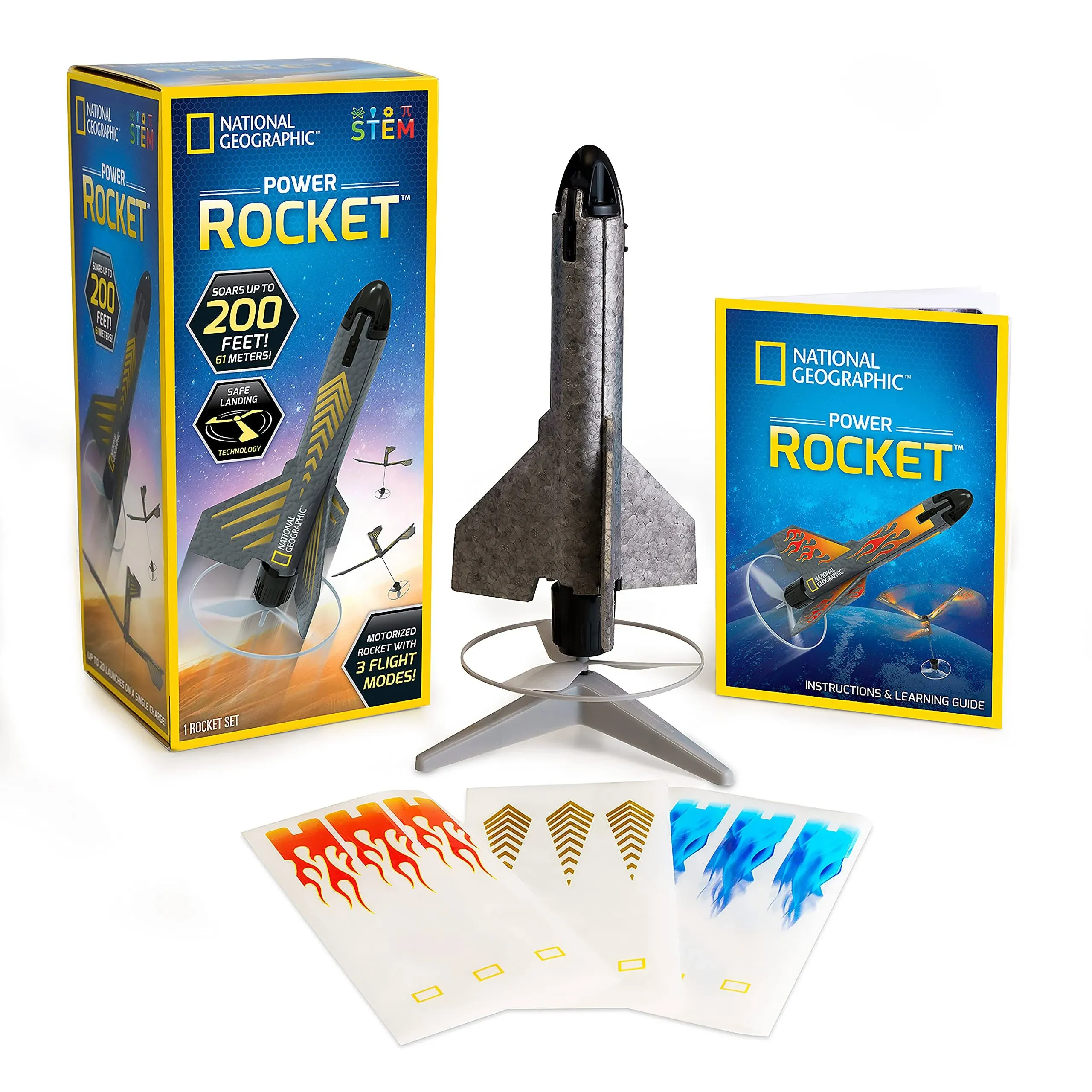 National Geographic Rocket Launcher for Kids - Patent-Pending Motorized, Self-Launching Air Rocket Toy, Launch Up to 200 ft. with Safe Landing, An