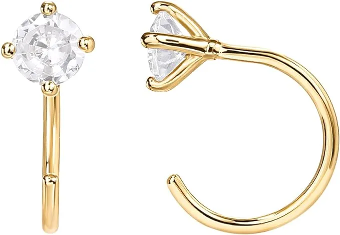 PAVOI Women's Solitaire Half Gold Hoop Earrings