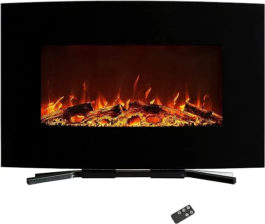 Northwest 36" Curved Color Changing Wall Mount Fireplace & Floor Stand, Black