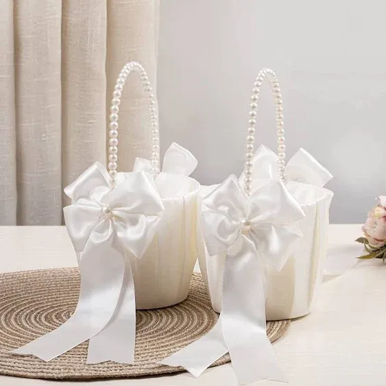 Flower Girl Baskets For Wedding,ivory Flower Girl Basket With Pearl