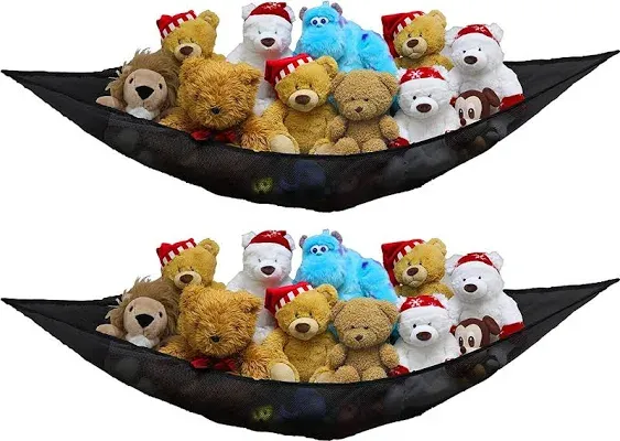 2 Pk - Simplehouseware Stuffed Animals Jumbo Toy Storage Hammock,